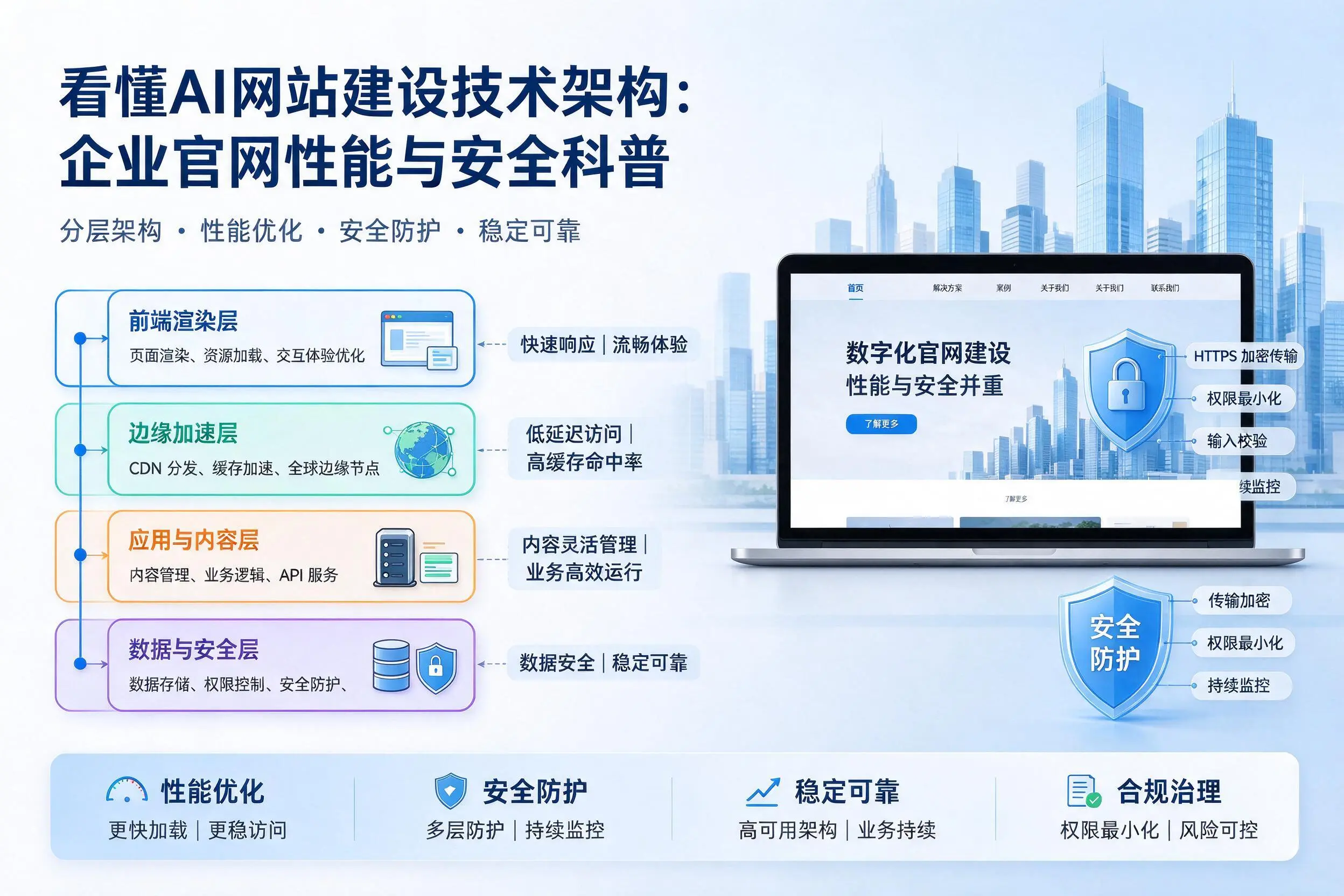 看懂AI网站建设技术架构：淮南企业官网性能与安全科普