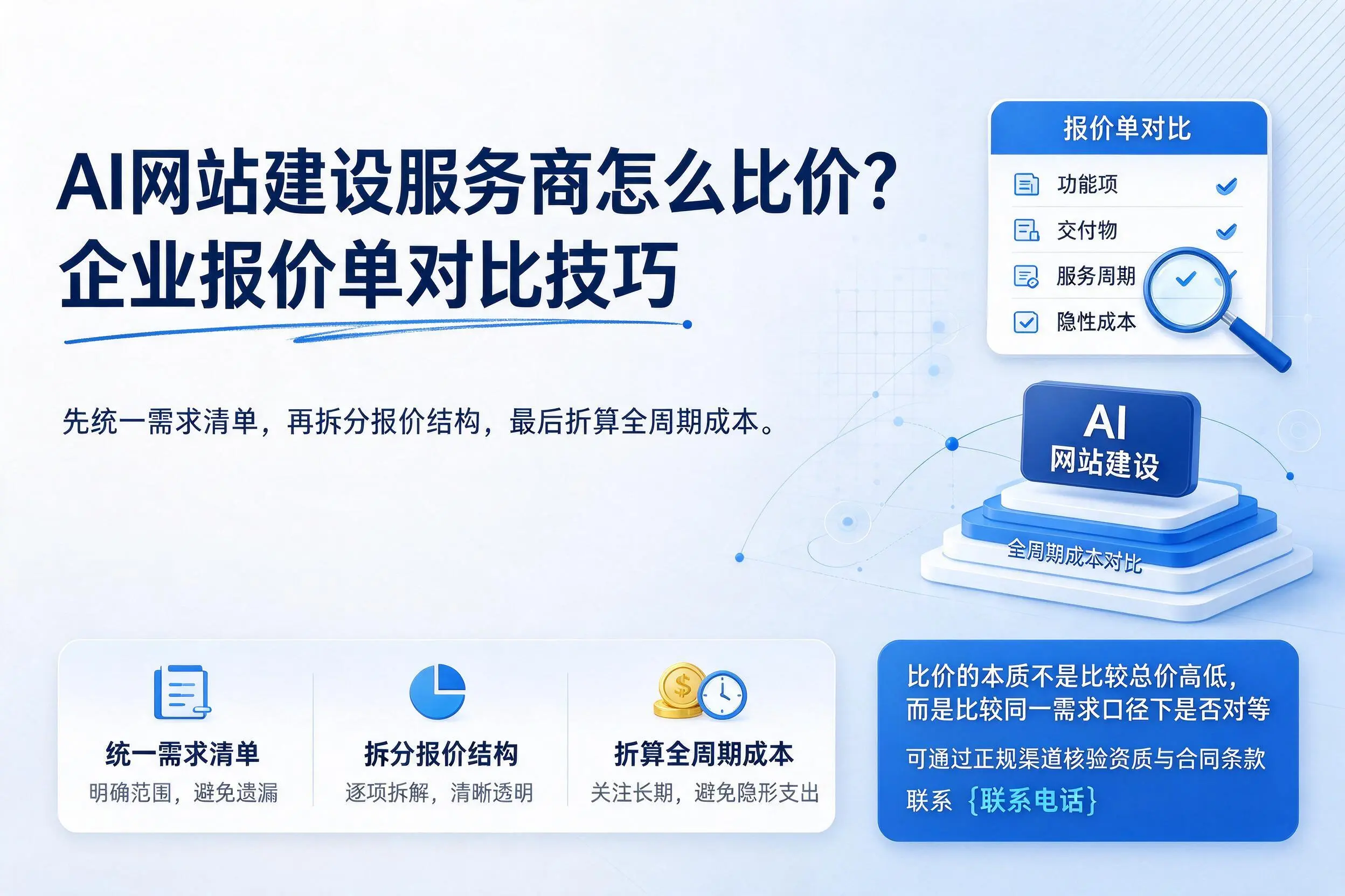 AI网站建设服务商怎么比价？淮南企业报价单对比技巧