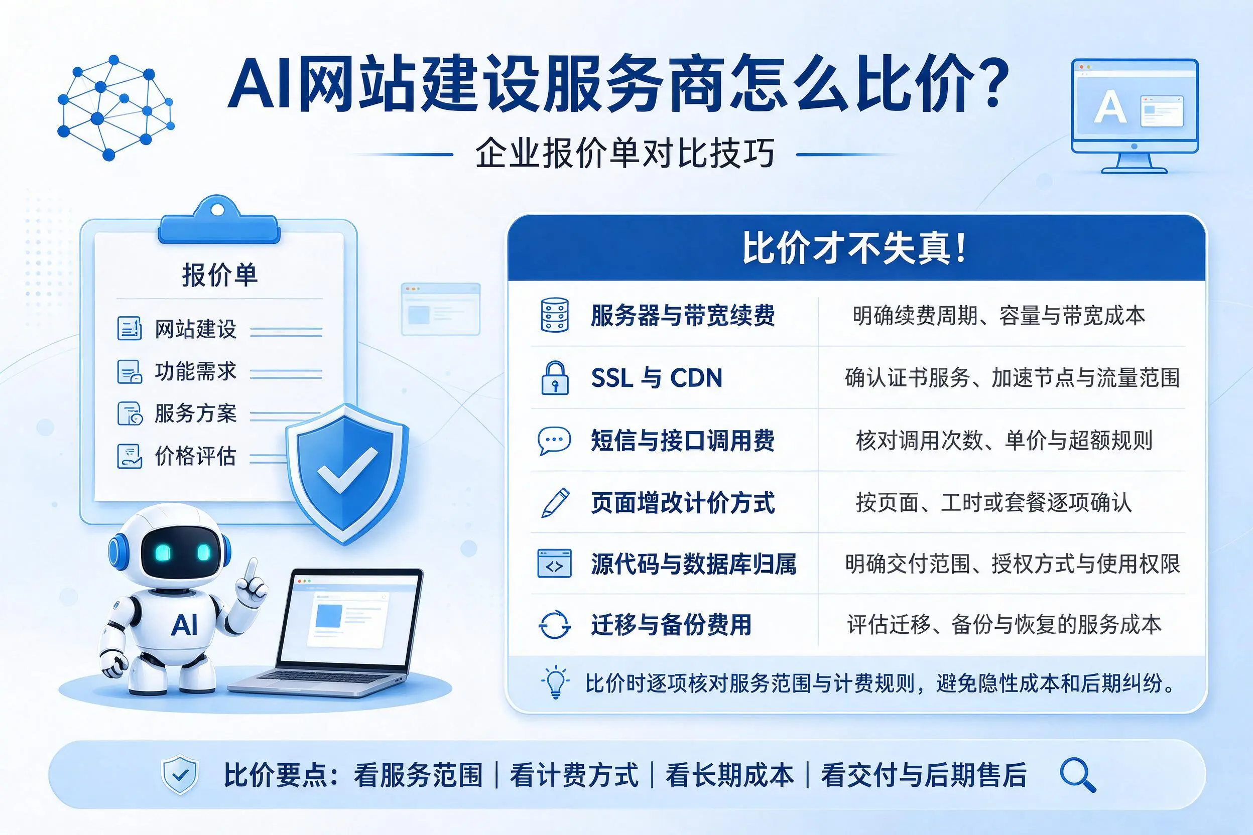 AI网站建设服务商怎么比价？淮南企业报价单对比技巧