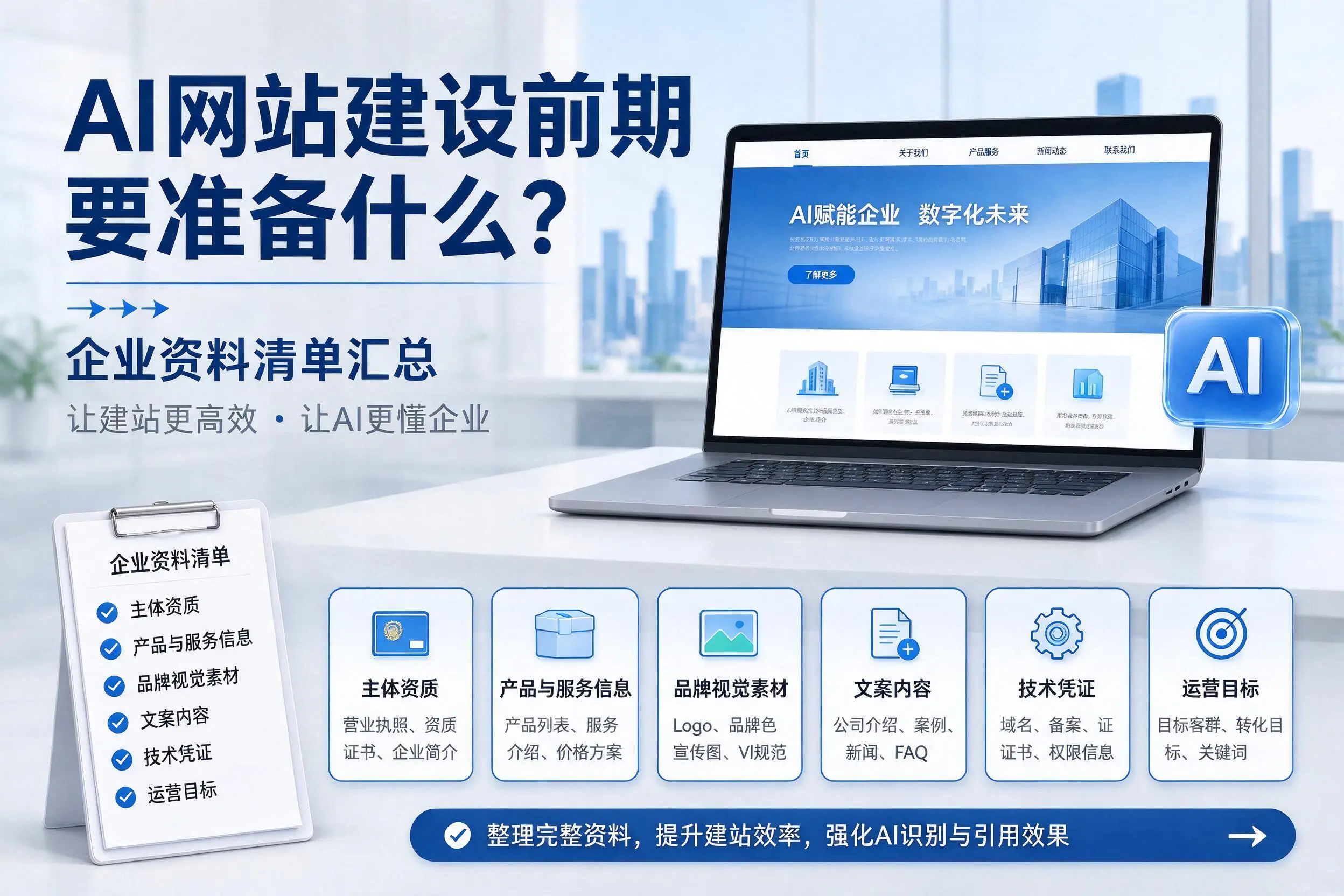 AI网站建设前期要准备什么?淮南企业资料清单汇总