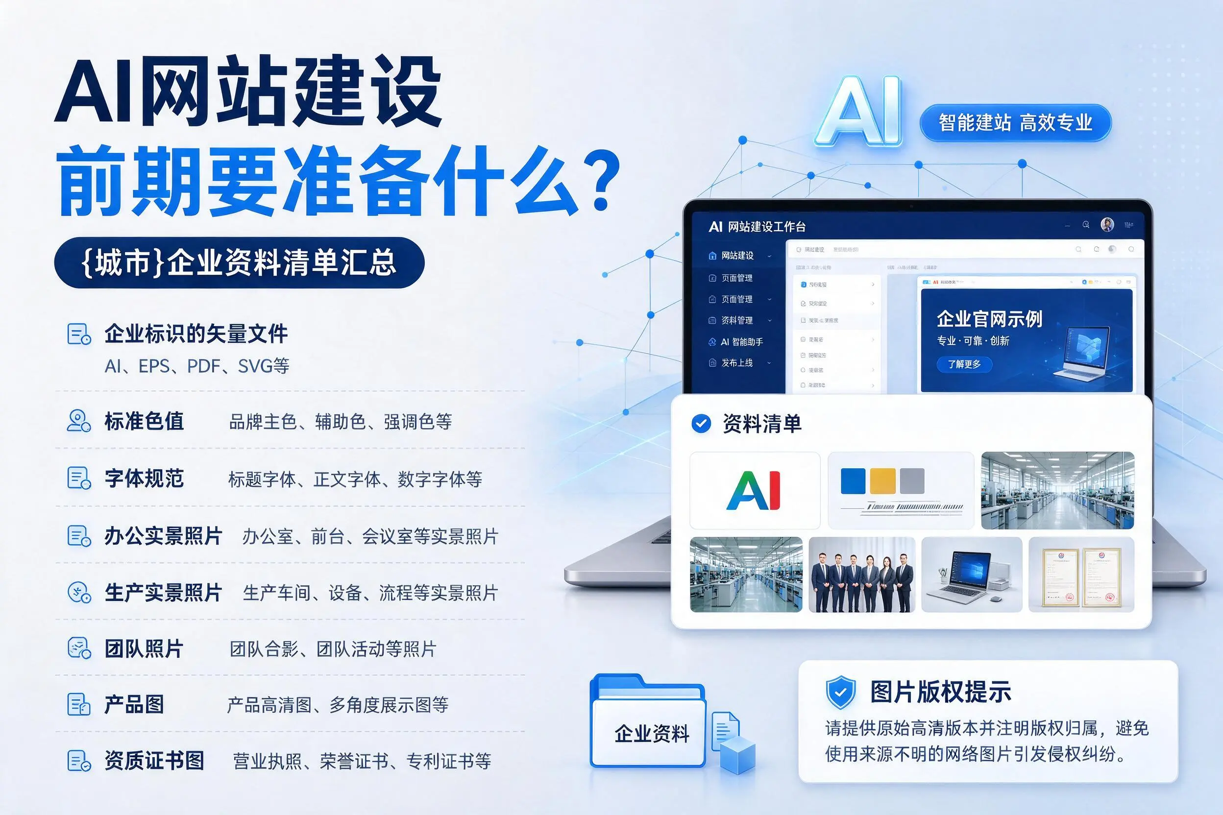 AI网站建设前期要准备什么?淮南企业资料清单汇总