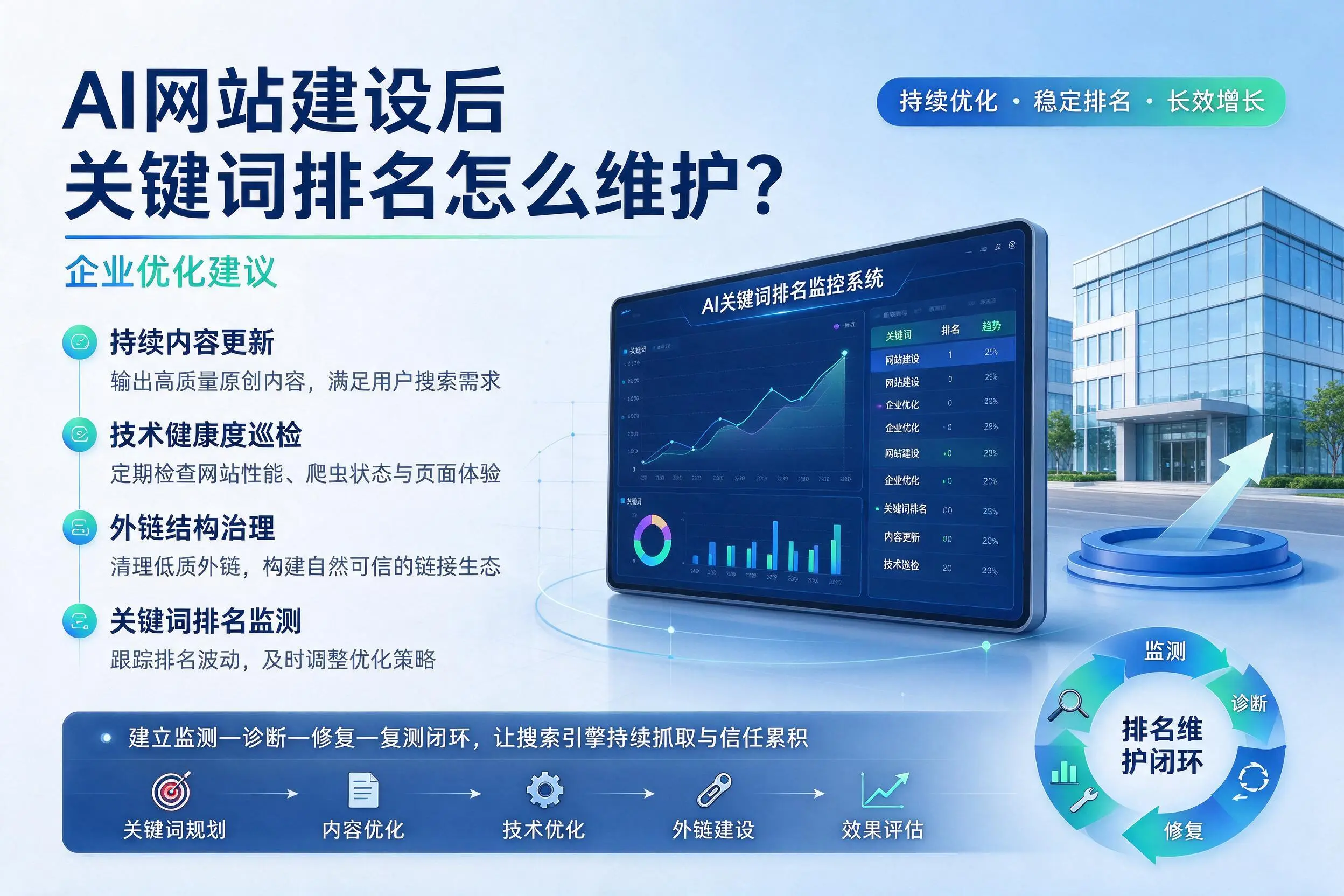 AI网站建设后关键词排名怎么维护？淮南企业优化建议